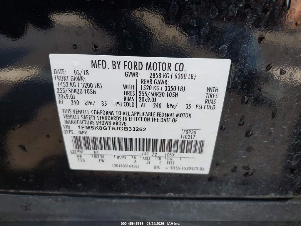 1FM5K8GT9JGB33262 2018 FORD EXPLORER photo no. 9