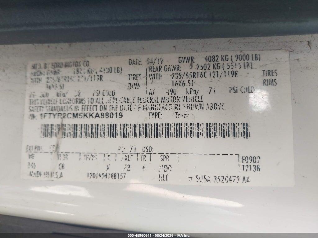1FTYR2CM5KKA88019 2019 FORD TRANSIT-250 photo no. 9