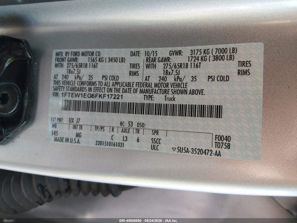 1FTEW1EG6FKF17221 2015 FORD F-150 photo no. 9