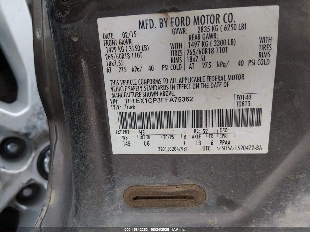 1FTEX1CP3FFA75362 2015 FORD F-150 photo no. 9