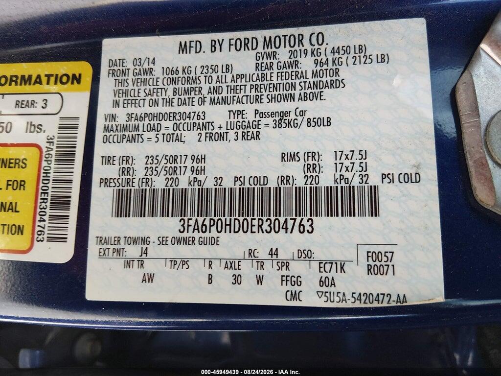 3FA6P0HD0ER304763 2014 FORD FUSION photo no. 9