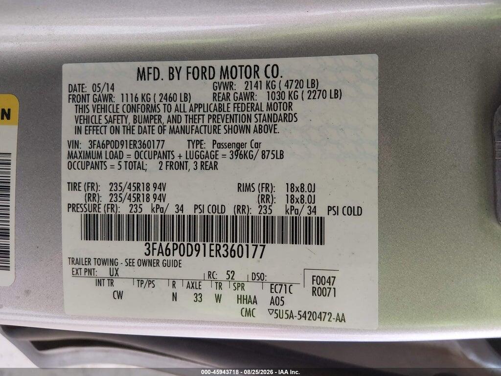 3FA6P0D91ER360177 2014 FORD FUSION photo no. 9