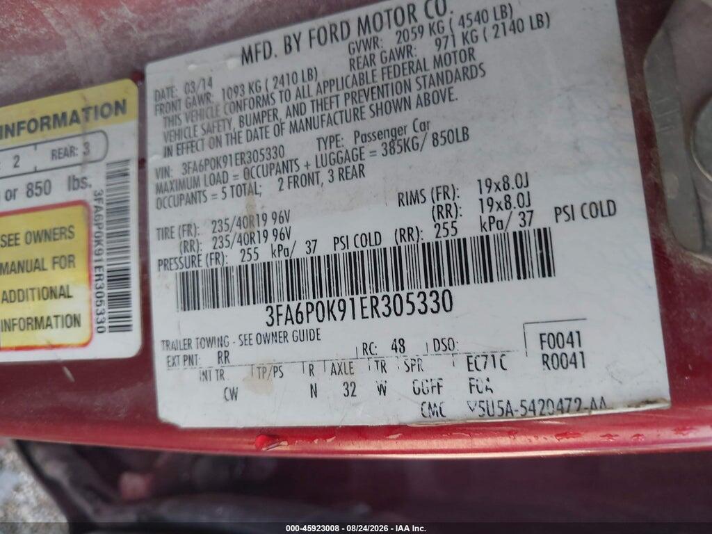 3FA6P0K91ER305330 2014 FORD FUSION photo no. 9