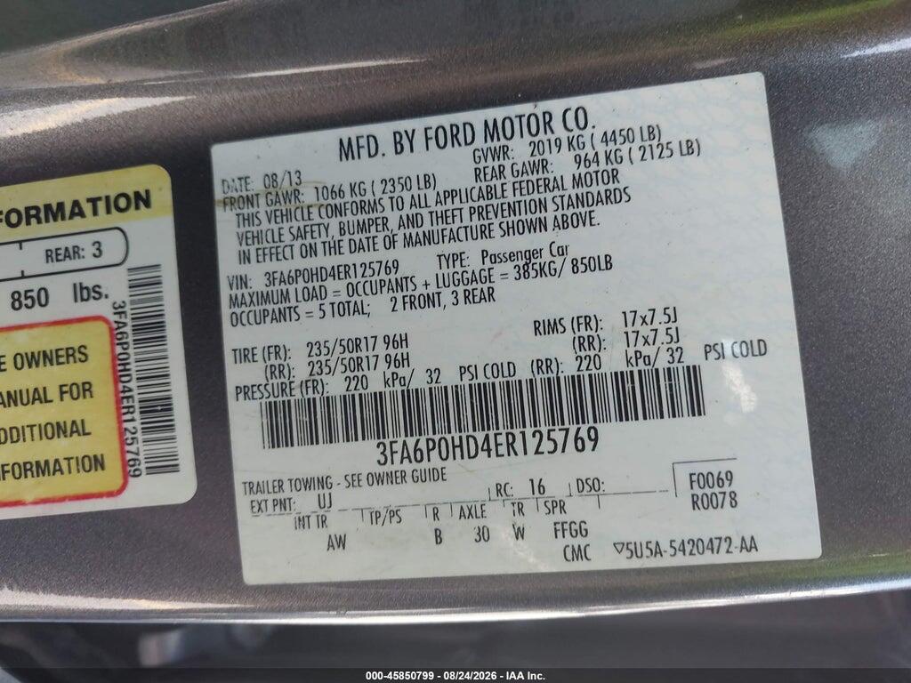 3FA6P0HD4ER125769 2014 FORD FUSION photo no. 9