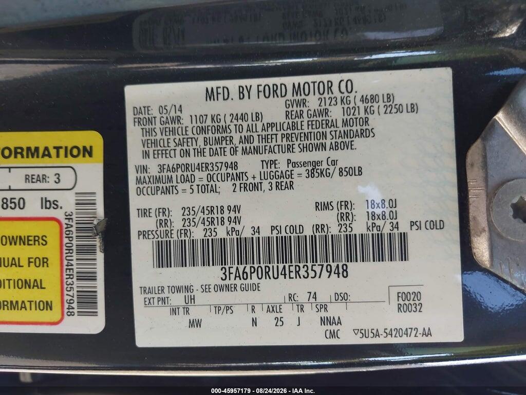 3FA6P0RU4ER357948 2014 FORD FUSION HYBRID photo no. 9