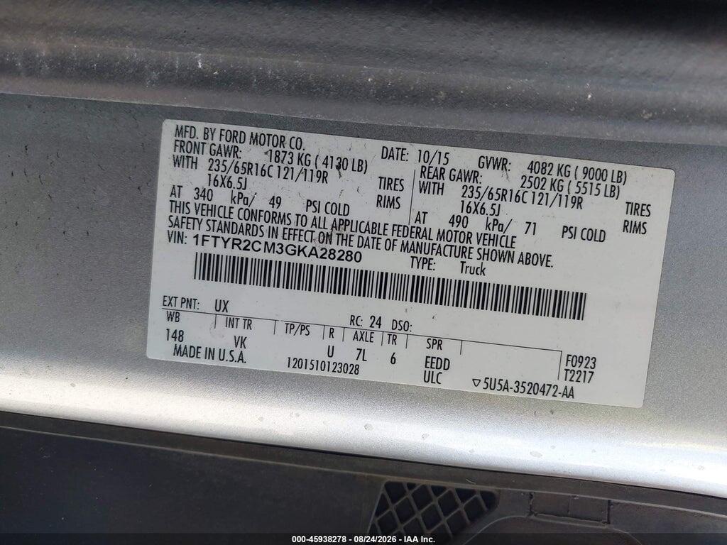 1FTYR2CM3GKA28280 2016 FORD TRANSIT-250 photo no. 9