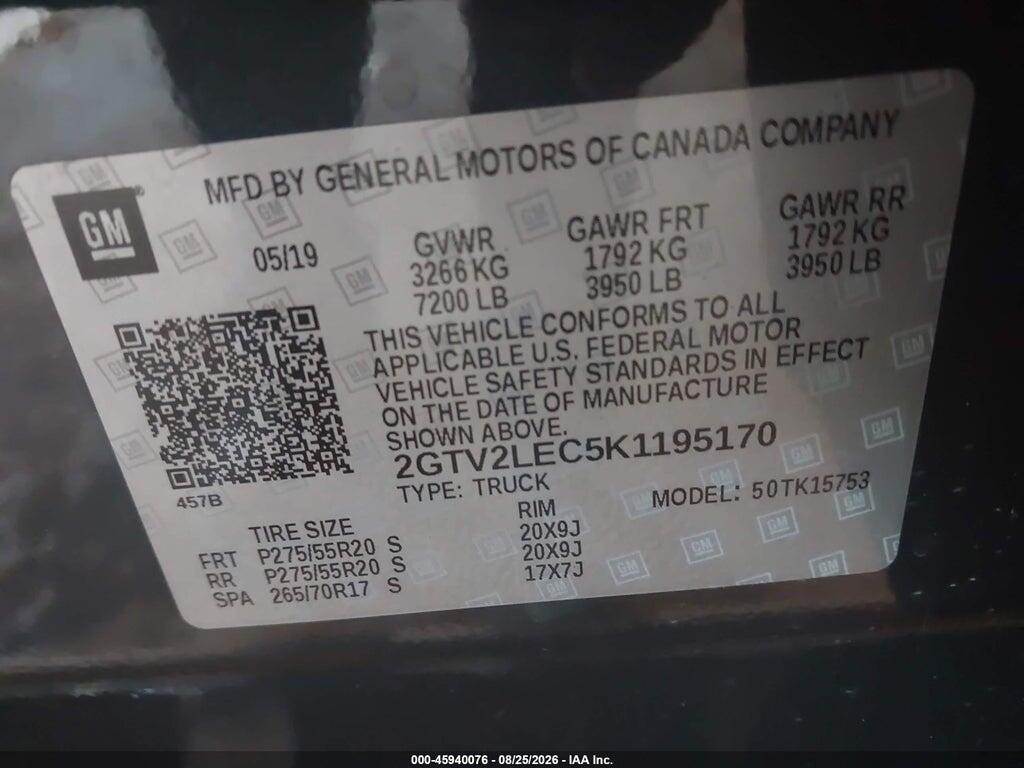 2GTV2LEC5K1195170 2019 GMC SIERRA 1500 LIMITED photo no. 9
