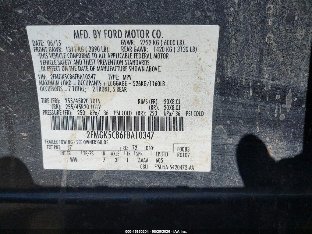 2FMGK5C86FBA10347 2015 FORD FLEX photo no. 9