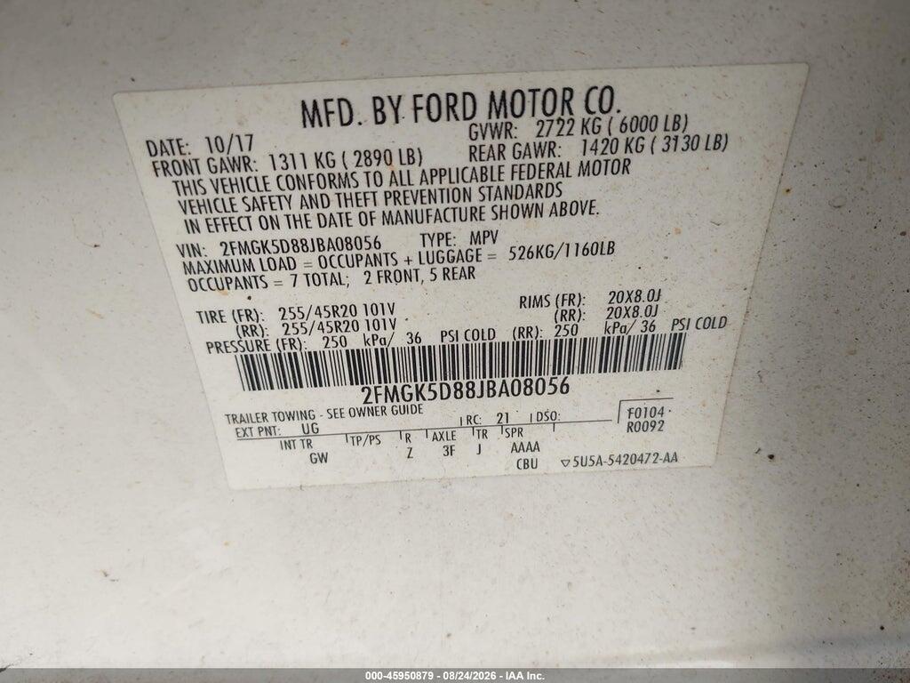 2FMGK5D88JBA08056 2018 FORD FLEX photo no. 9