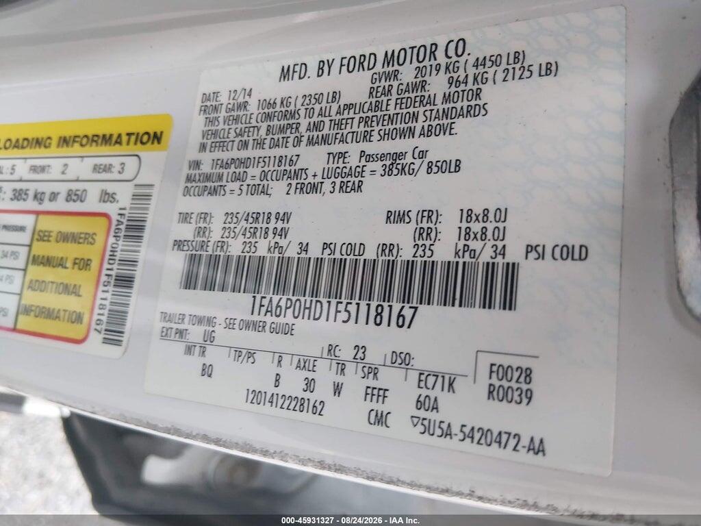1FA6P0HD1F5118167 2015 FORD FUSION photo no. 9