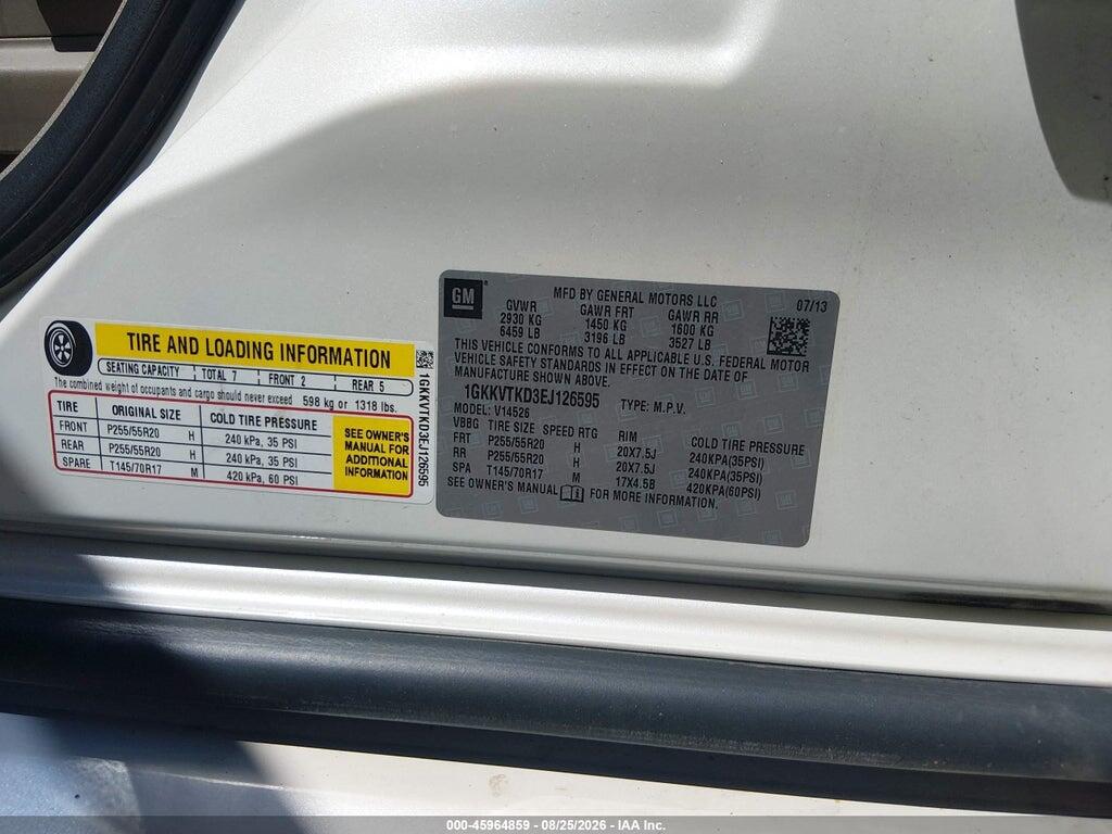 1GKKVTKD3EJ126595 2014 GMC ACADIA photo no. 9