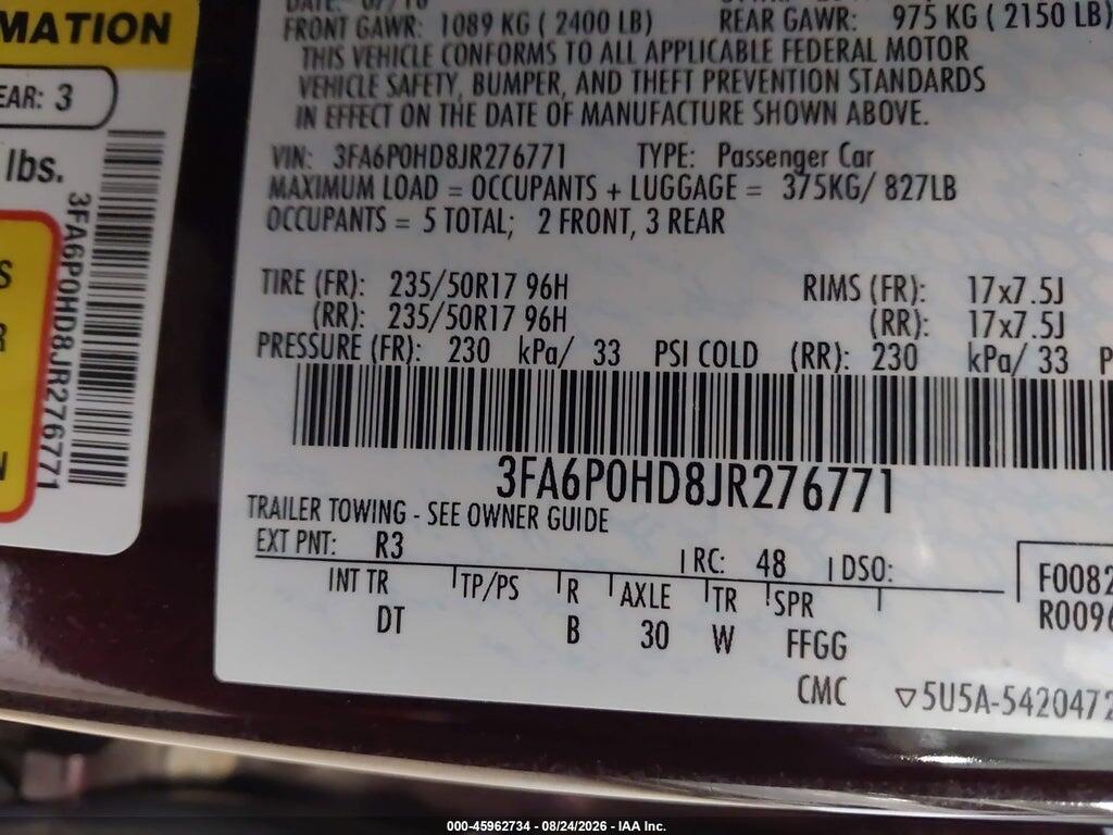 3FA6P0HD8JR276771 2018 FORD FUSION photo no. 9