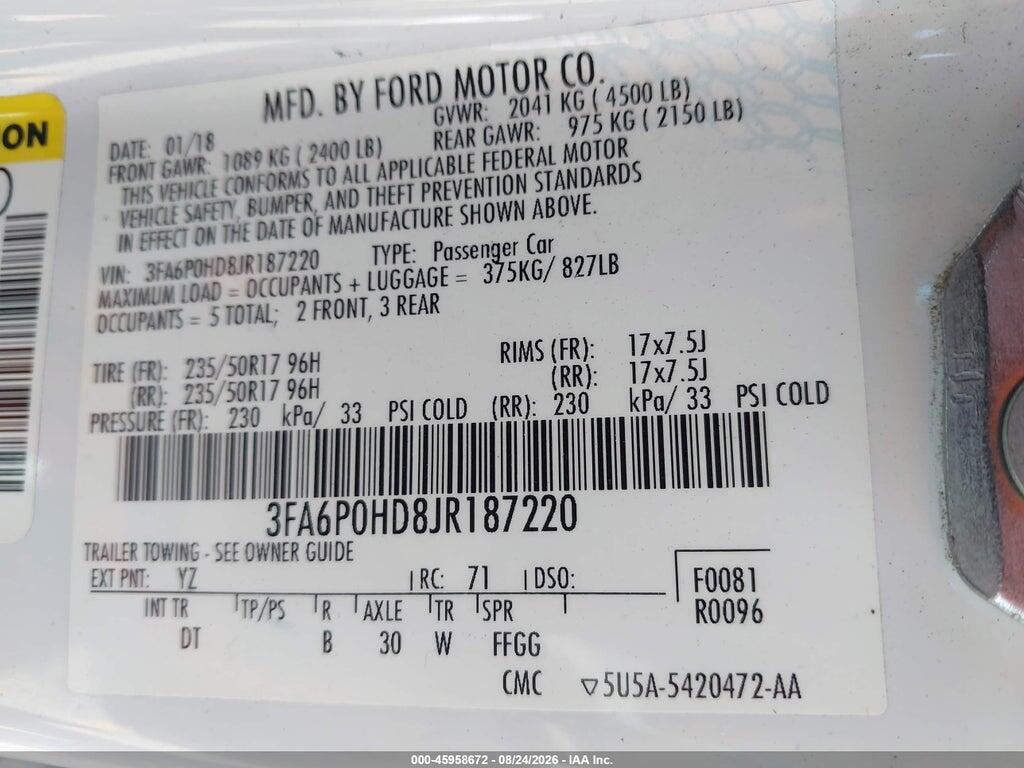 3FA6P0HD8JR187220 2018 FORD FUSION photo no. 9