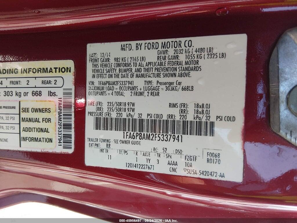 1FA6P8AM2F5337941 2015 FORD MUSTANG photo no. 9