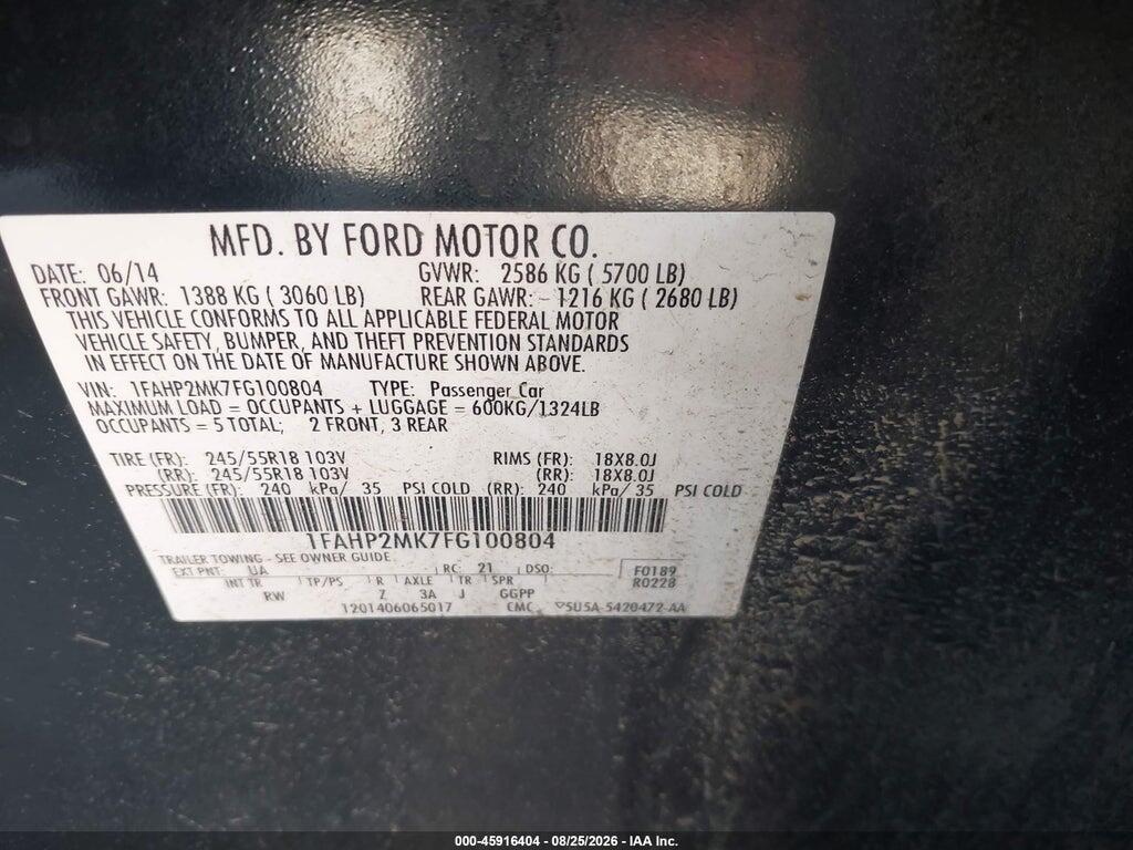 1FAHP2MK7FG100804 2015 FORD POLICE INTERCEPTOR photo no. 9