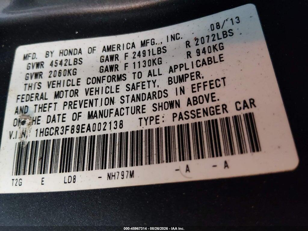 1HGCR3F89EA002138 2014 HONDA ACCORD photo no. 9