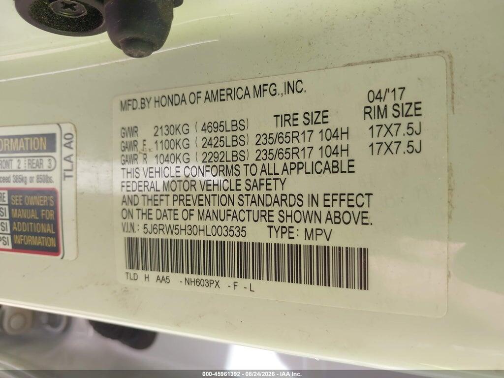 5J6RW5H30HL003535 2017 HONDA CR-V photo no. 9