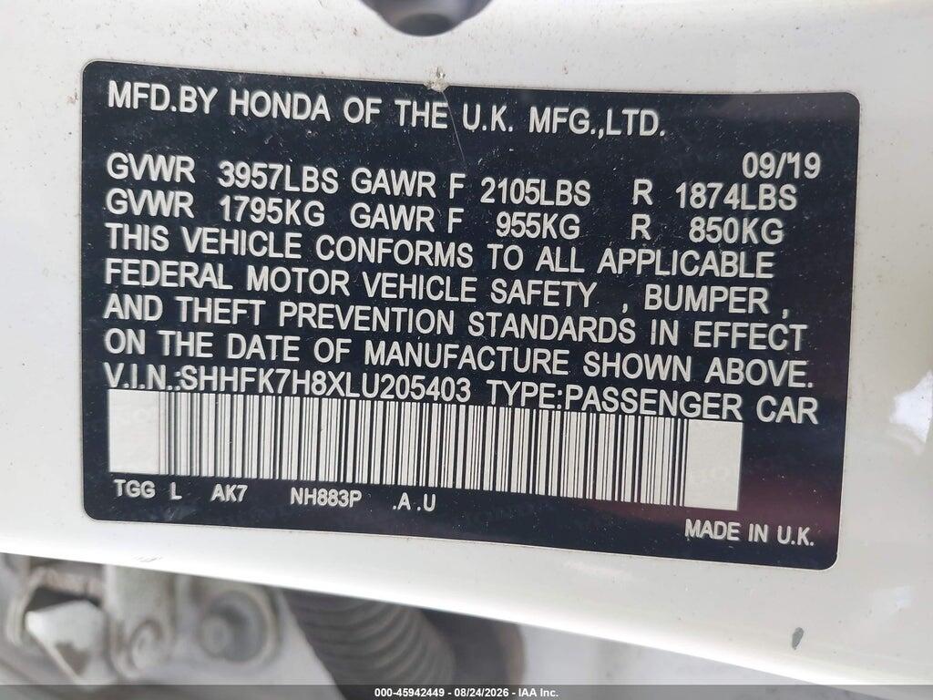SHHFK7H8XLU205403 2020 HONDA CIVIC photo no. 9