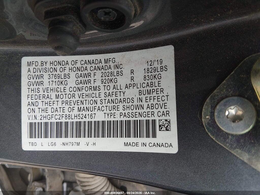 2HGFC2F88LH524167 2020 HONDA CIVIC photo no. 9