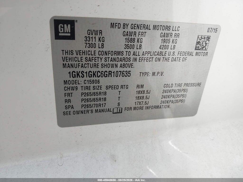 1GKS1GKC6GR107635 2016 GMC YUKON XL photo no. 9
