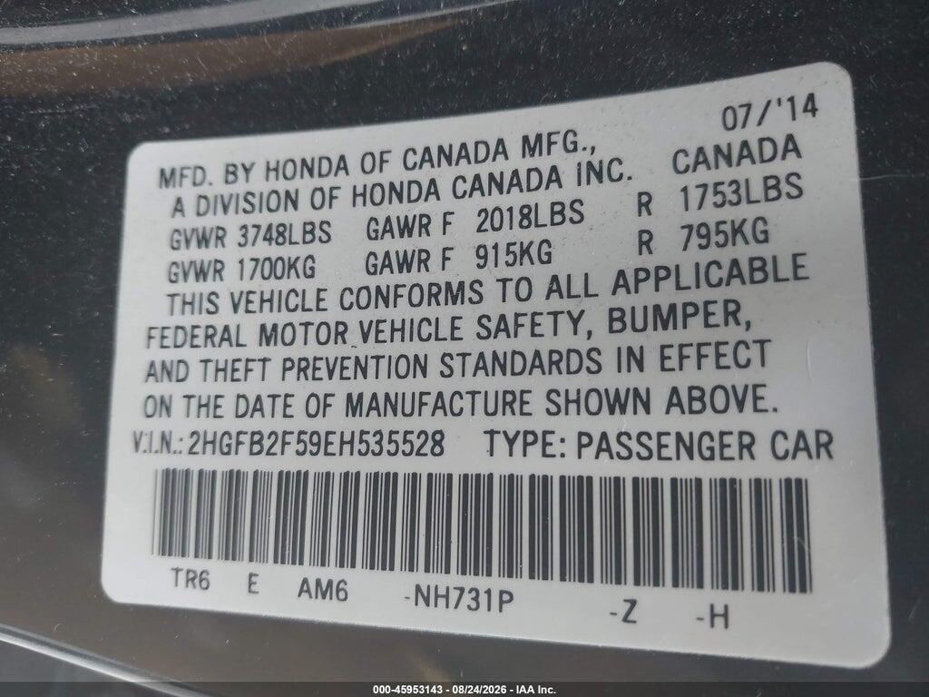 2HGFB2F59EH535528 2014 HONDA CIVIC photo no. 9