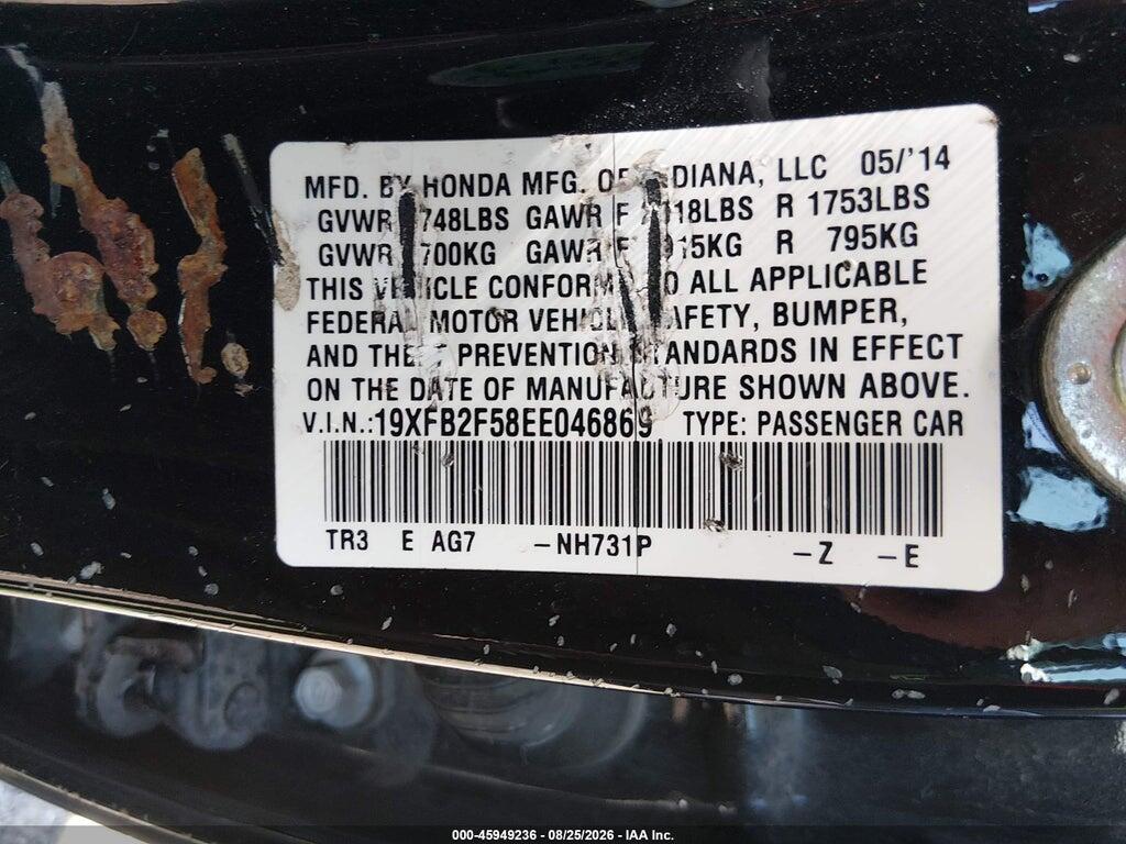 19XFB2F58EE046869 2014 HONDA CIVIC photo no. 9