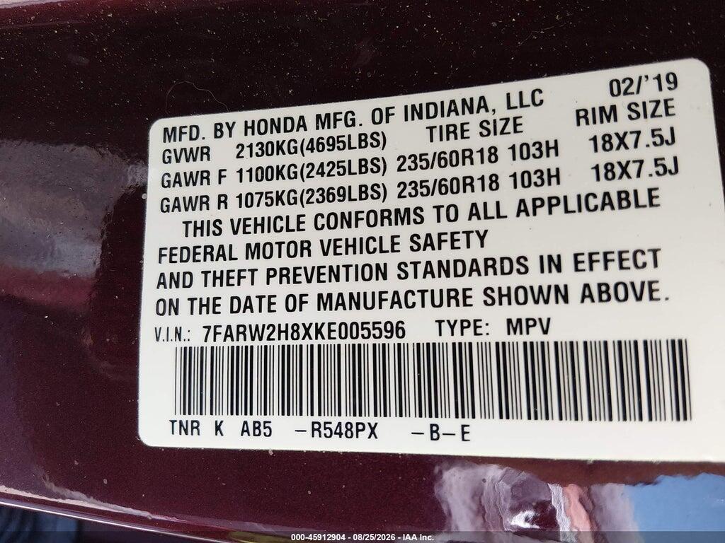 7FARW2H8XKE005596 2019 HONDA CR-V photo no. 9