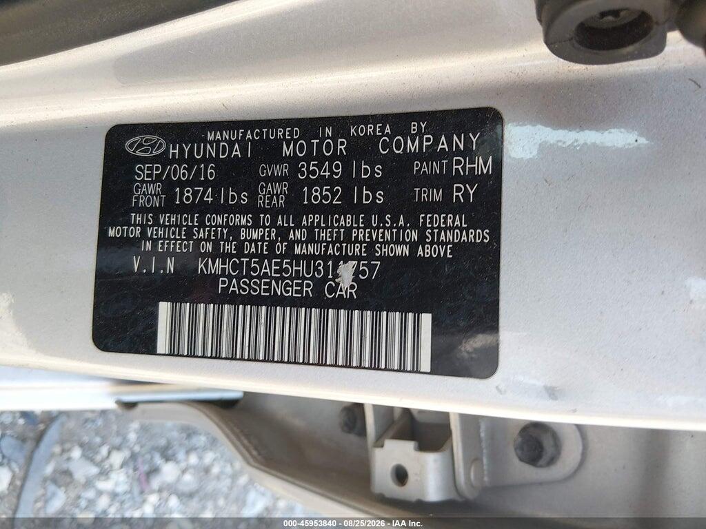 KMHCT5AE5HU311757 2017 HYUNDAI ACCENT photo no. 9