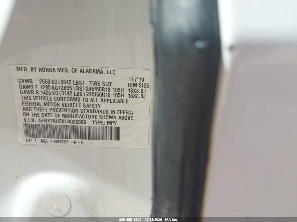 5FNYF6H5XLB028396 2020 HONDA PILOT photo no. 9