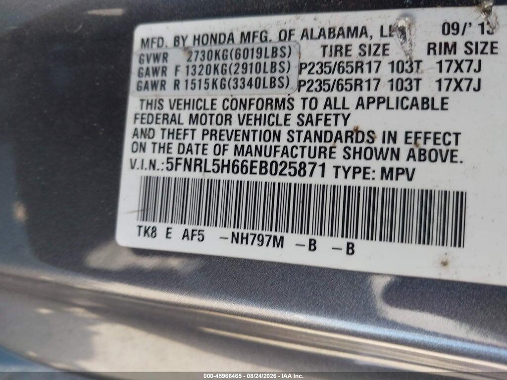 5FNRL5H66EB025871 2014 HONDA ODYSSEY photo no. 9