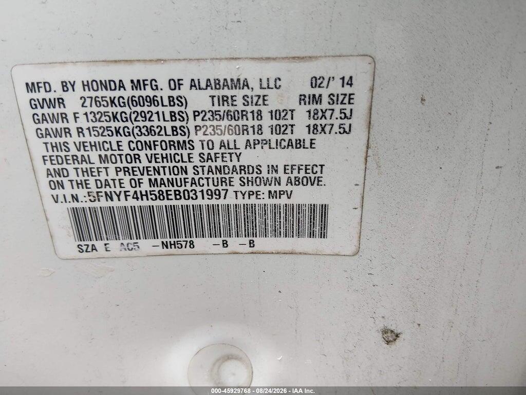 5FNYF4H58EB031997 2014 HONDA PILOT photo no. 9