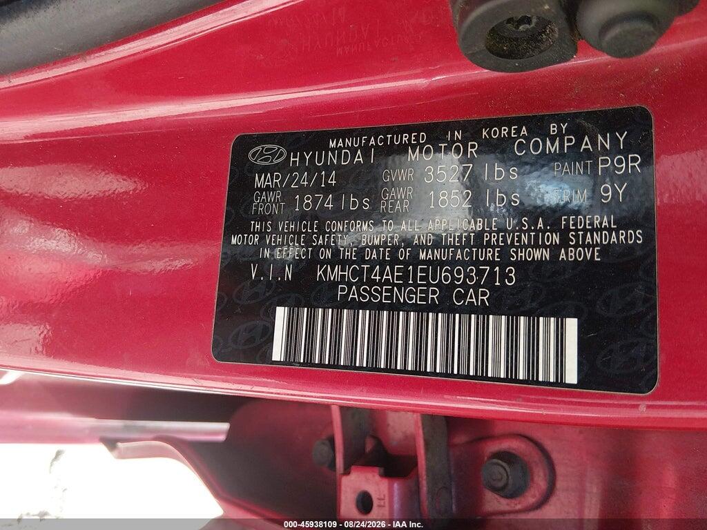 KMHCT4AE1EU693713 2014 HYUNDAI ACCENT photo no. 9