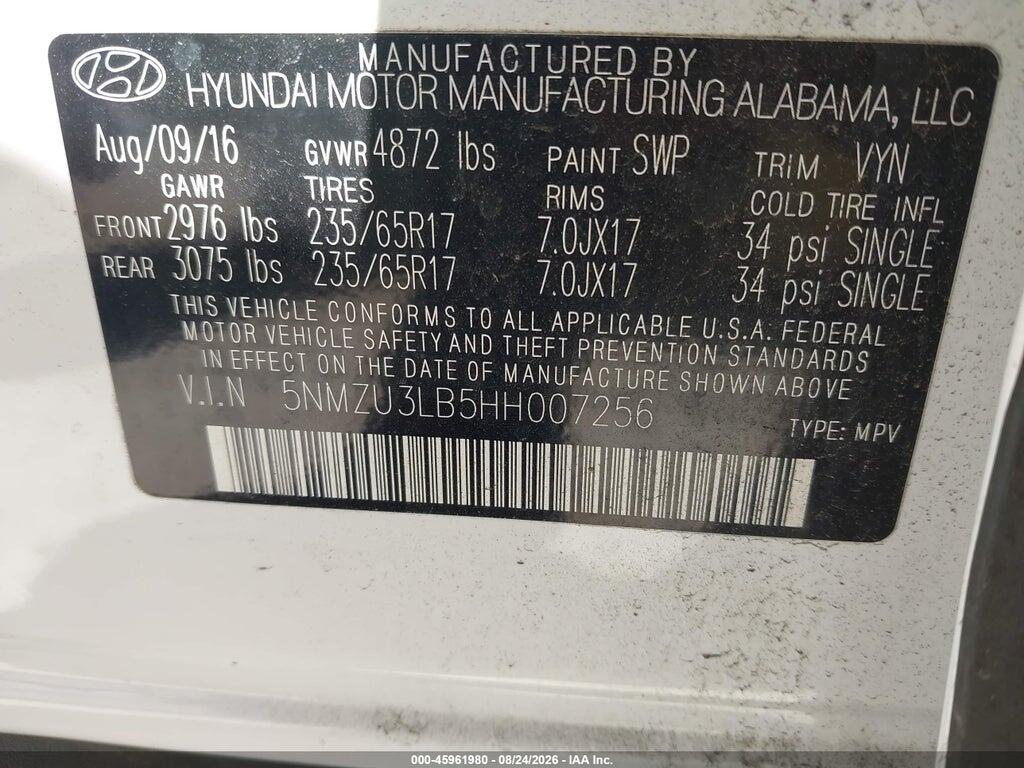 5NMZU3LB5HH007256 2017 HYUNDAI SANTA FE SPORT photo no. 9