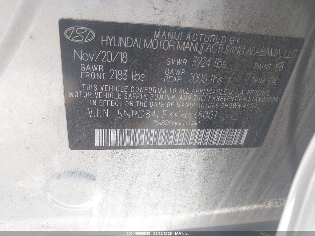 5NPD84LFXKH438001 2019 HYUNDAI ELANTRA photo no. 9