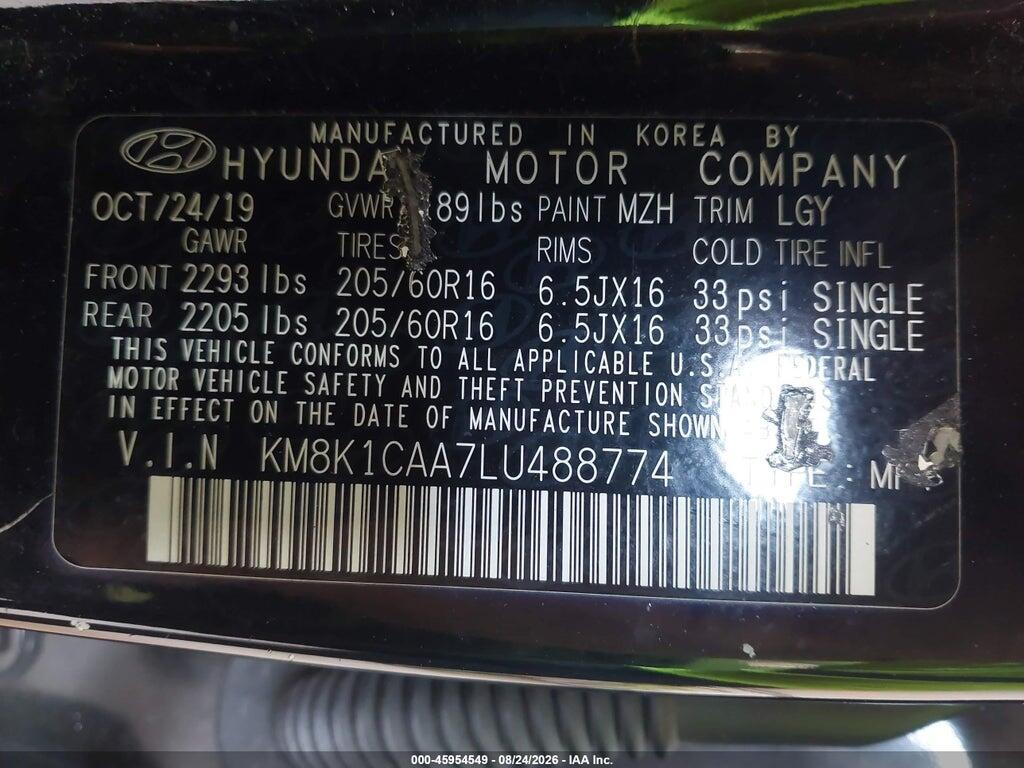 KM8K1CAA7LU488774 2020 HYUNDAI KONA photo no. 9