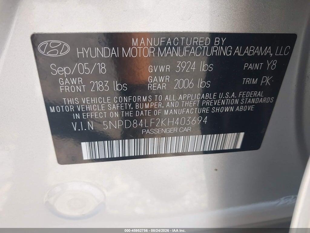 5NPD84LF2KH403694 2019 HYUNDAI ELANTRA photo no. 9