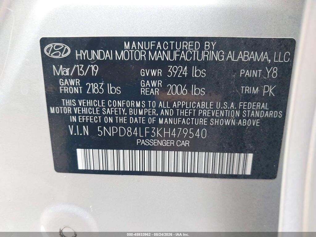 5NPD84LF3KH479540 2019 HYUNDAI ELANTRA photo no. 9