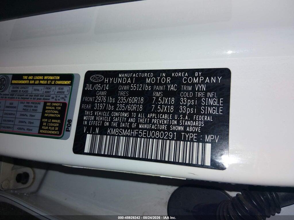 KM8SM4HF5EU080291 2014 HYUNDAI SANTA FE photo no. 9