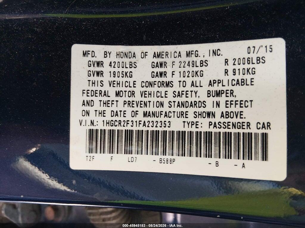 1HGCR2F31FA232353 2015 HONDA ACCORD photo no. 9