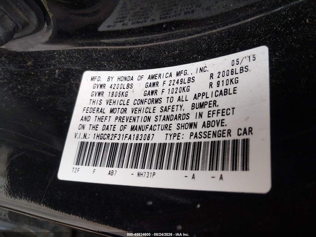 1HGCR2F31FA183087 2015 HONDA ACCORD photo no. 9