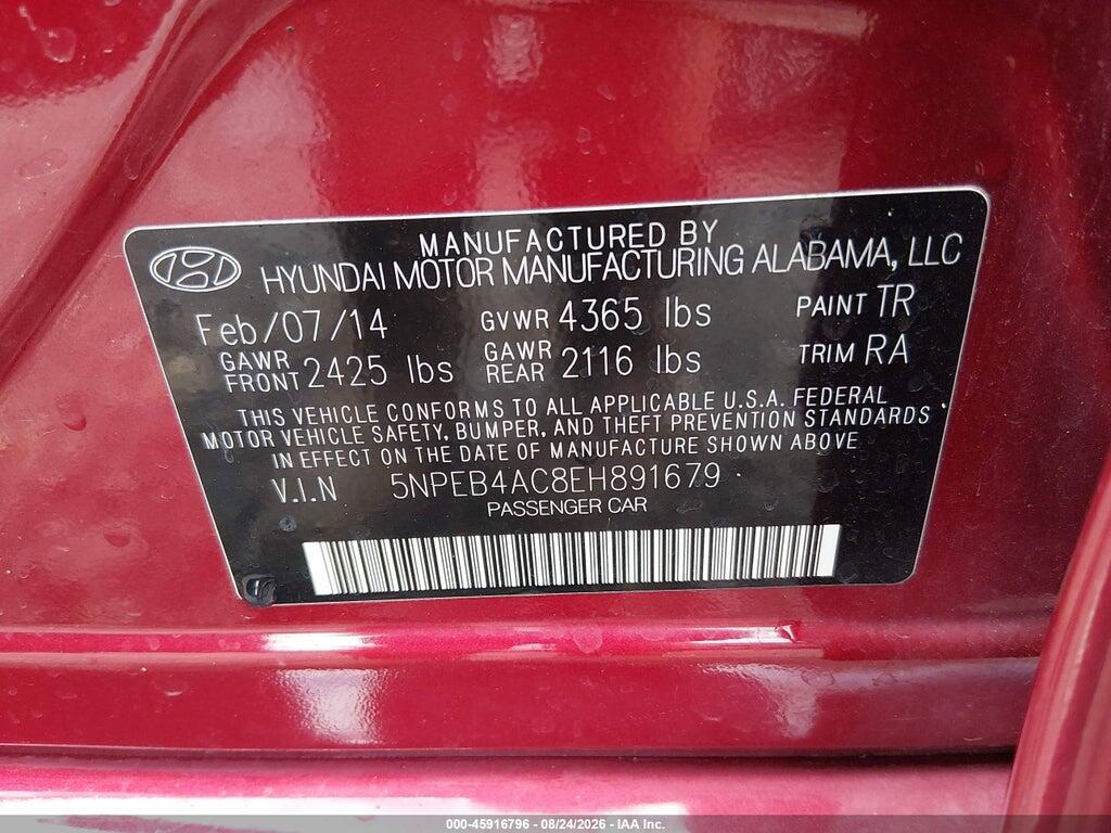5NPEB4AC8EH891679 2014 HYUNDAI SONATA photo no. 9