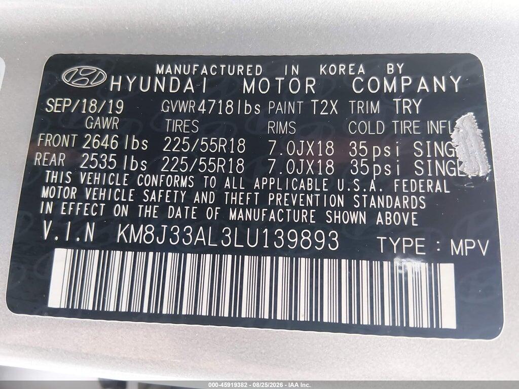 KM8J33AL3LU139893 2020 HYUNDAI TUCSON photo no. 9