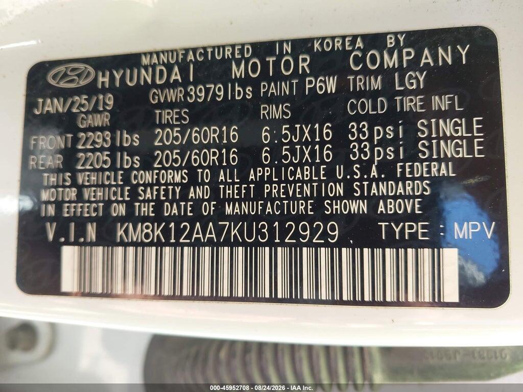 KM8K12AA7KU312929 2019 HYUNDAI KONA photo no. 9