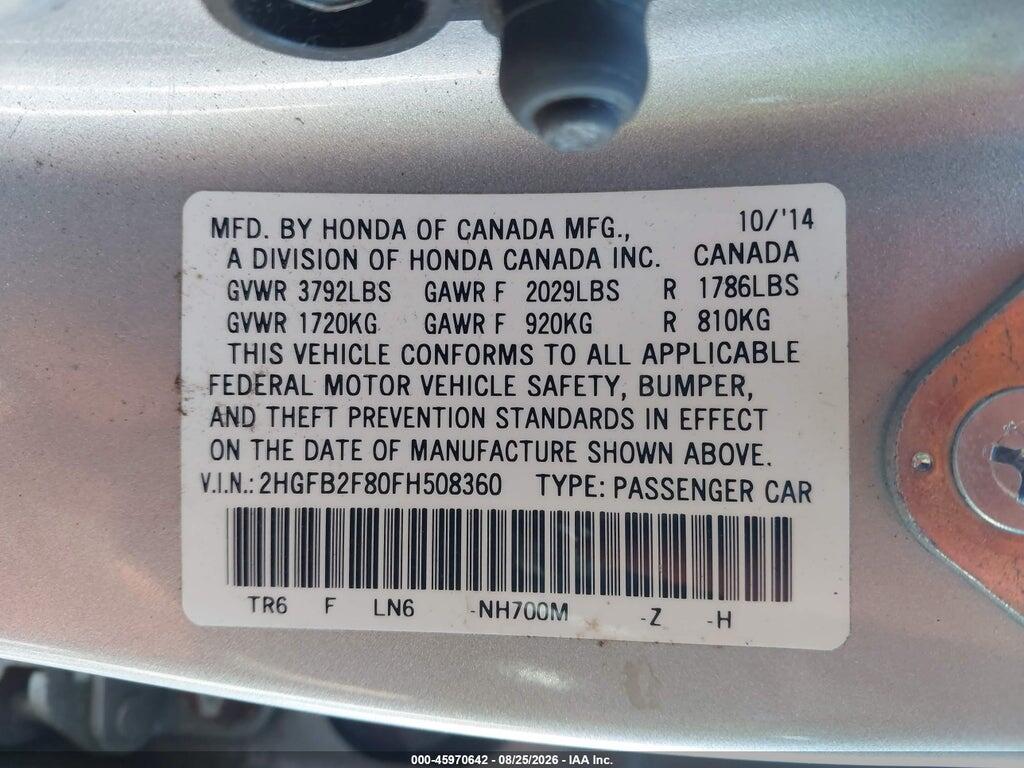2HGFB2F80FH508360 2015 HONDA CIVIC photo no. 9