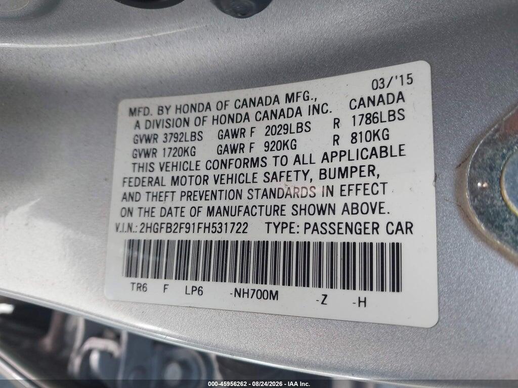 2HGFB2F91FH531722 2015 HONDA CIVIC photo no. 9