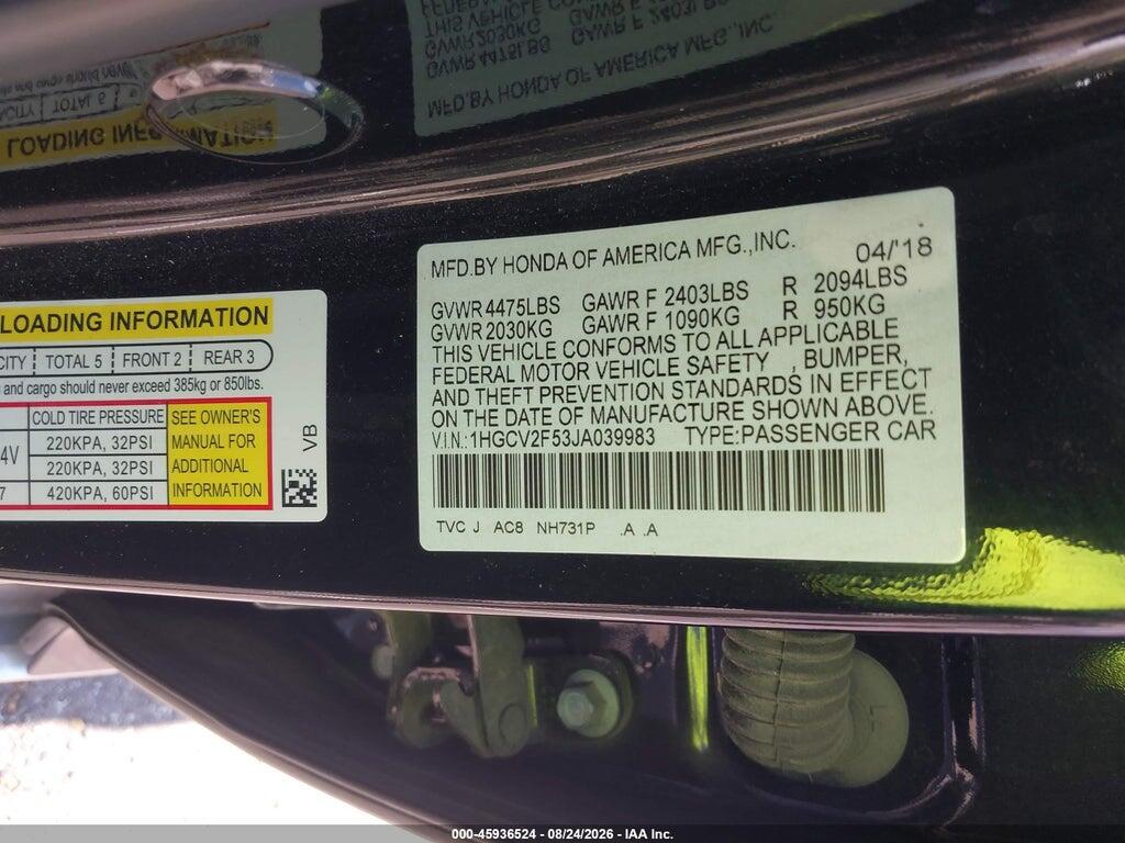 1HGCV2F53JA039983 2018 HONDA ACCORD photo no. 9