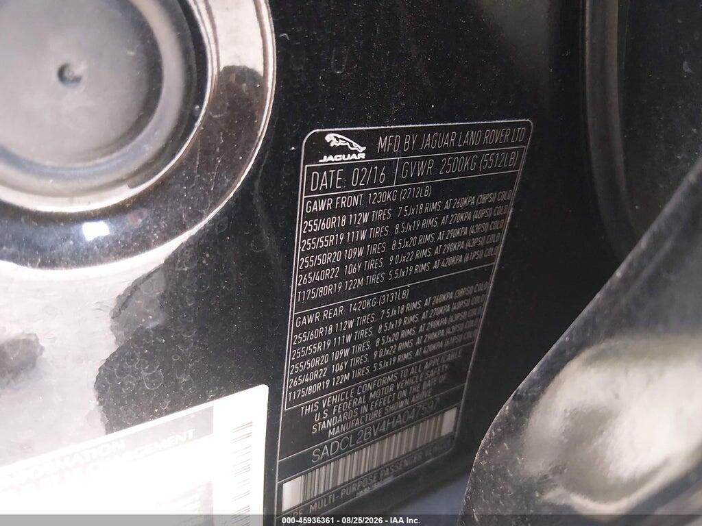 SADCL2BV4HA047597 2017 JAGUAR F-PACE photo no. 9