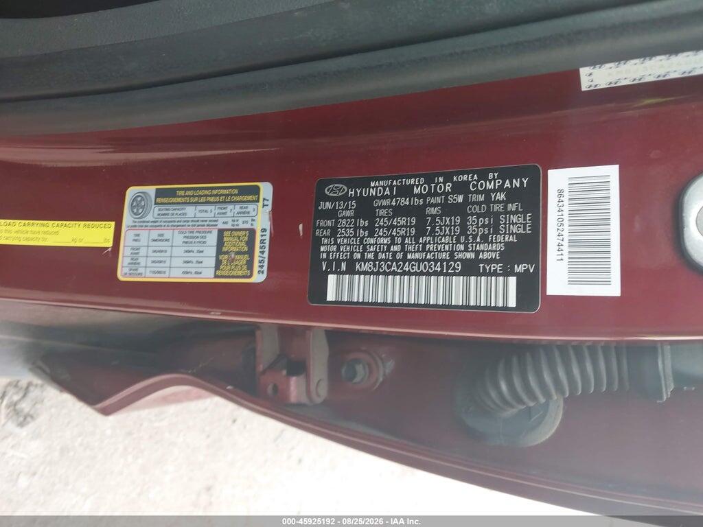 KM8J3CA24GU034129 2016 HYUNDAI TUCSON photo no. 9
