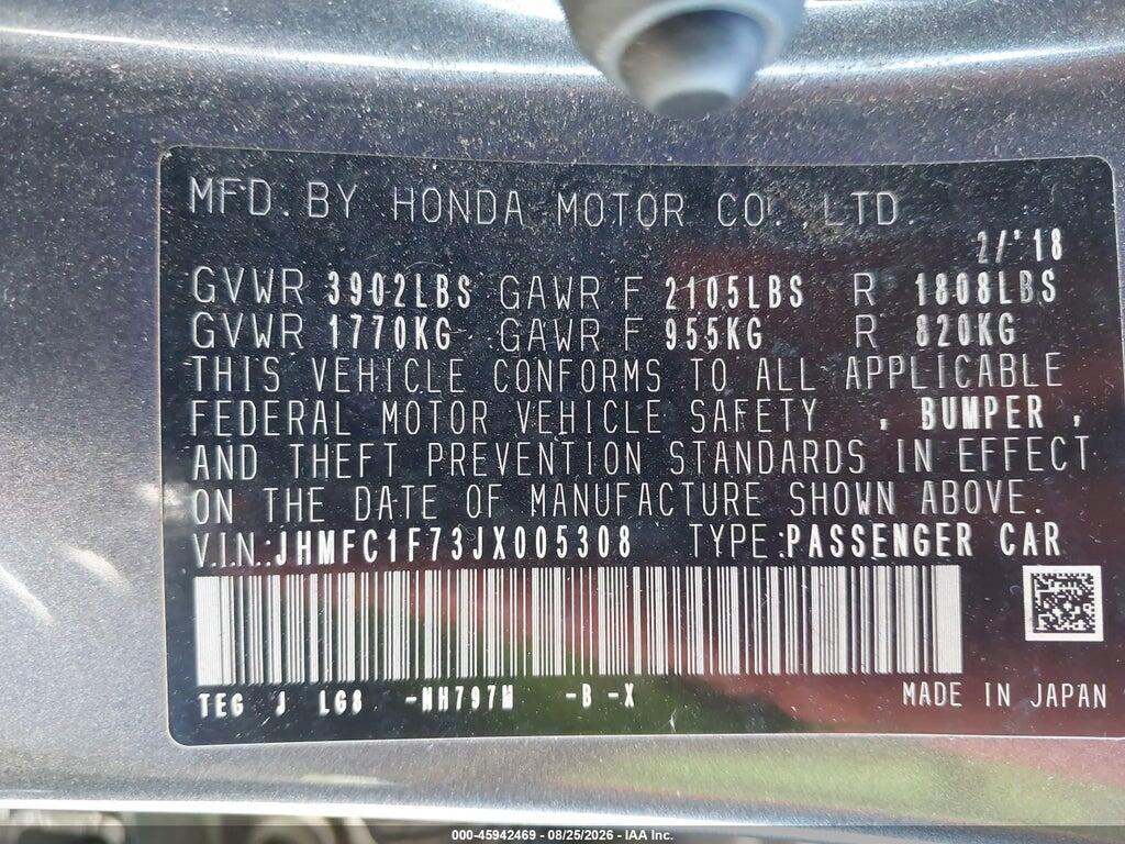 JHMFC1F73JX005308 2018 HONDA CIVIC photo no. 9
