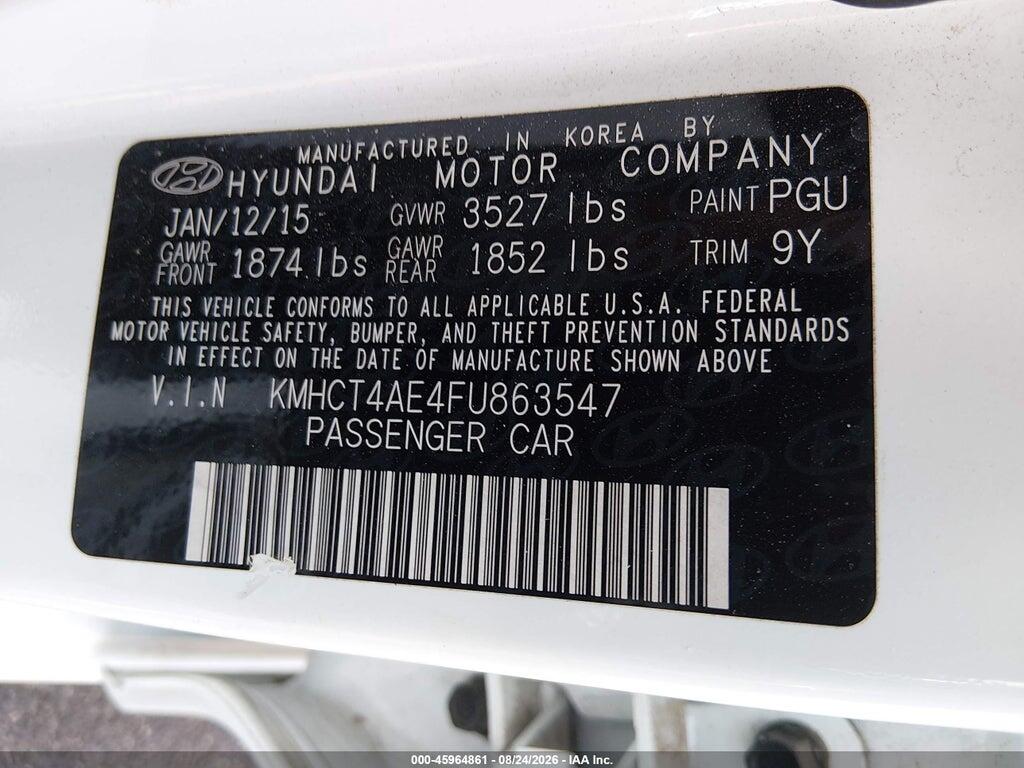 KMHCT4AE4FU863547 2015 HYUNDAI ACCENT photo no. 9